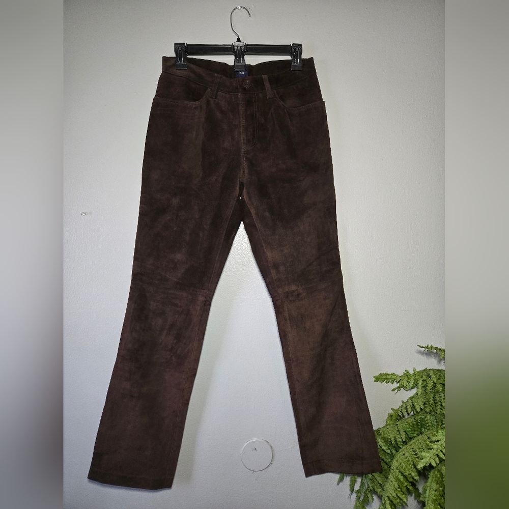 GAP Vintage Genuine Leather Pants Women 4 Chocolate Brown Straight Leg Y2K
